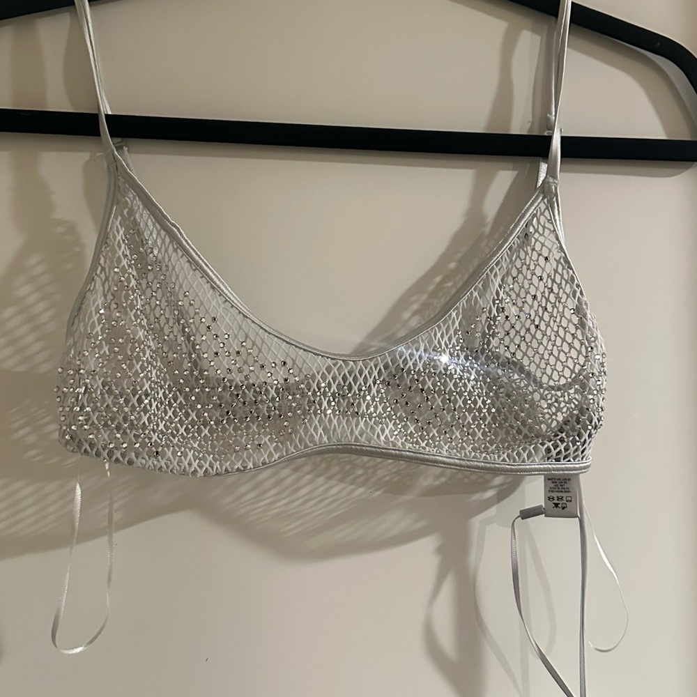 SKIMS X SWAROVSKI Silver Crystal Mesh Bralette